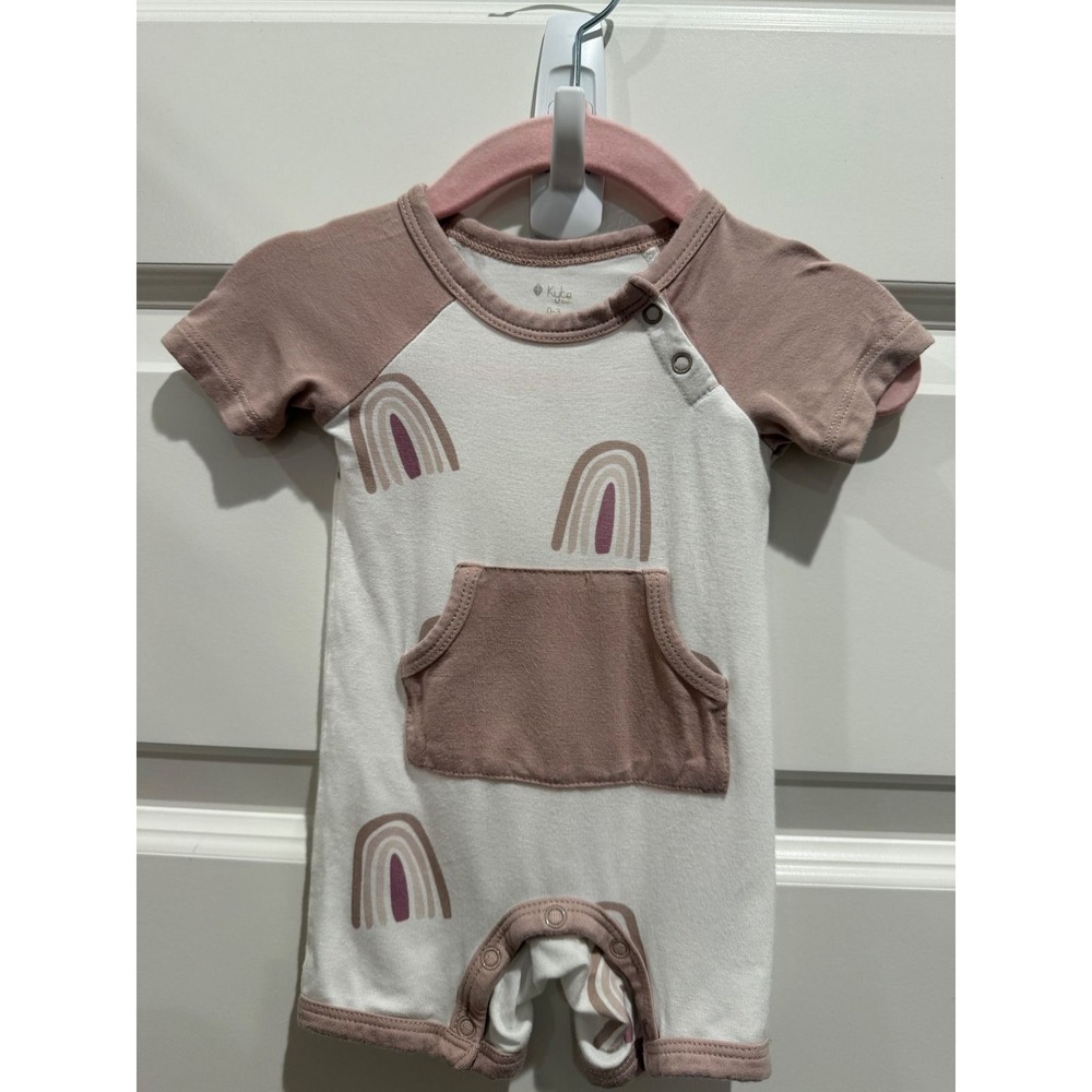 Kyte Baby Rainbow Short Sleeve Romper Mauve White Bamboo  0-3 Months